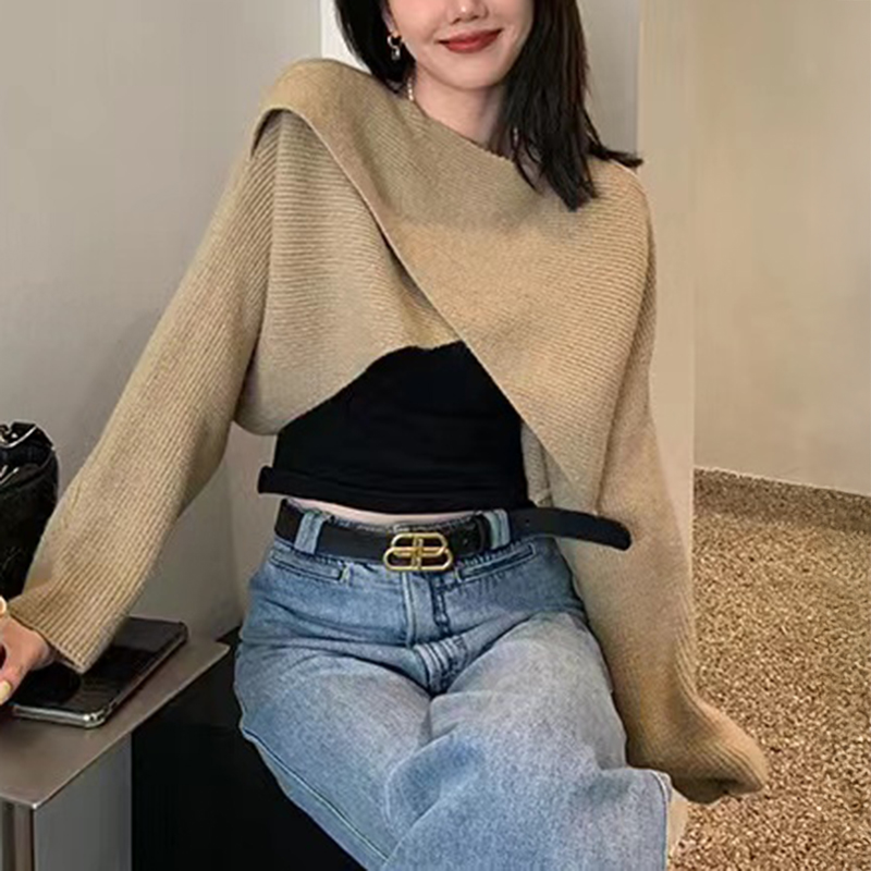 Winter Clothing Girls - Women Crisscross Sweater Crop Pullover Relaxe-fit
