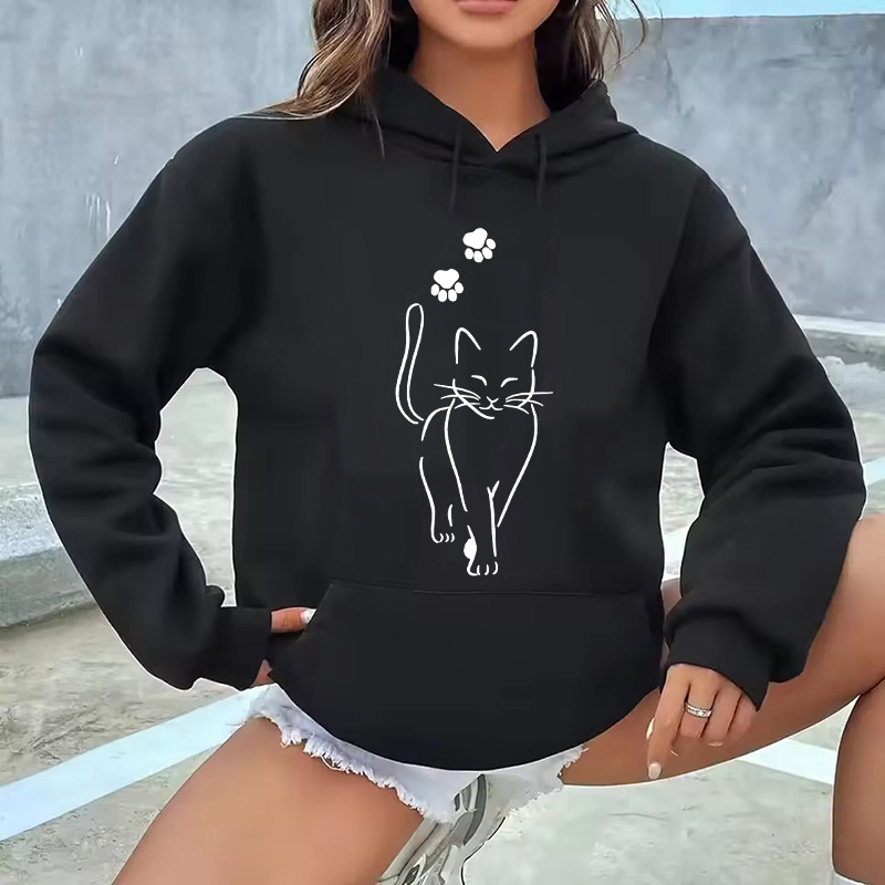 Winter Clothing Girls - Whimsical Cat Print Sweatshirts Cat Women